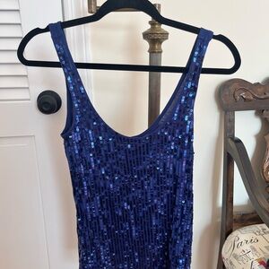 Blue Sequin Sleeveless Tank